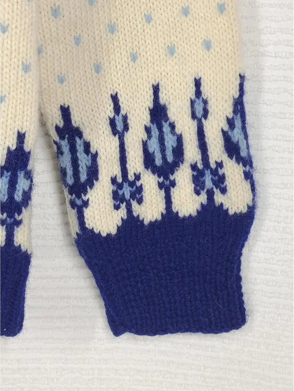Vintage 60s Norwegian Knit Sweater Women's M Hand Knit Blue Drip Intarsia Norway - Picture 4 of 10